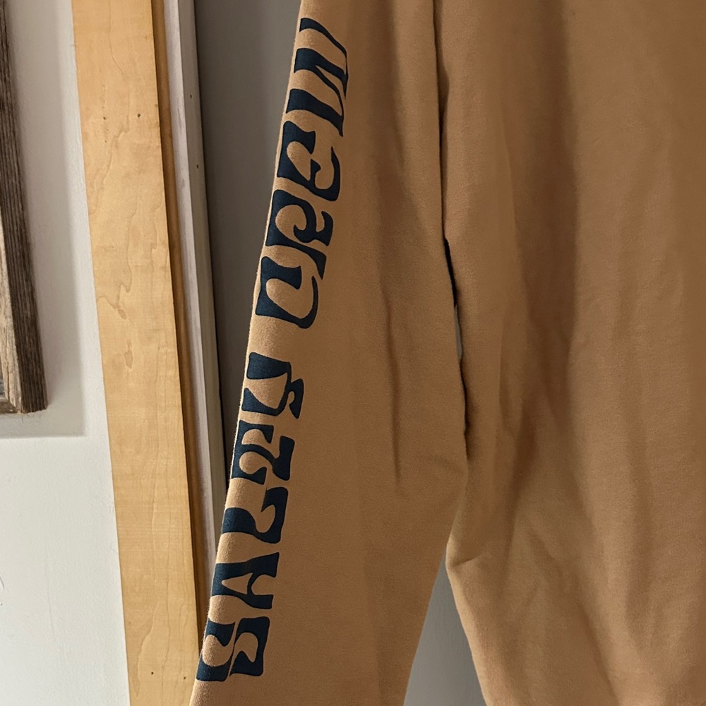 Salty Crew Blue Crabber Overdyed Sweatshirt in Sandstone with Palm Tree Sleeve - Picture 8 of 10